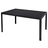 FineHome Gartentisch anthrazit/schwarz Esstisch Pflegeleicht Gartenmöbel Tisch Aluminium Tischplatte Non Wood Holzimitat wetterfest 150x90x74cm