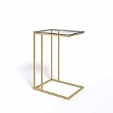 evka.com Goldener Beistelltisch, Glastisch, Beistelltisch für Wohnzimmer, Grauer Beistelltisch, Beistelltisch für Wohnzimmer, Büro oder Schlafzimmer, Laptop-Tisch, Sofa-Tisch