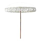 Cepewa Sonnenschirm Bali | 180cm Mangoholz Baumwolle braun weiß | Sonnenschutz Fransen Schirm Gartenschirm Dekoschirm