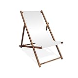 MultiBrands Liegestuhl, Holz, Weiß ohne Armlehne mit dunkelbrauner Lasur, klappbar
