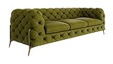 S-Style Möbel Chelsea Sofa 3-Sitzer Chesterfield-Sofa für Wohnzimmer Lounge Couch mit verchromten Füßen Möbel Freistehende Polster Sofas & Couches Couchgarnitur Olivengrün 243 x 73 x 100 cm
