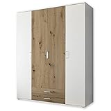 MARBURG Kleiderschrank in Weiß, Artisan Eiche Optik - Vielseitiger Drehtürenschrank 4-türig für Ihr Schlafzimmer - 160 x 196 x 54 cm (B/H/T)