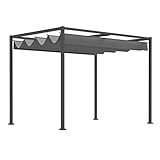 Outsunny Pergola Pavillon Terrassenüberdachung mit Schiebedach Polyester Grau 298 x 213 x 221 cm