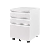 Rollcontainer Aktenschrank abschließbar Büroschrank metallschrank File Cabinet Lagerschrank Beistellcontainer schubladenschrank Beistellcontainer Bürokommode für Akten, Dokumente 39 x 50 x 62 cm weiß