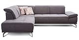 Cavadore Ecksofa Carly mit Federkern, Sitztiefe und Kopfstütze verstellbar im Design, 273 x 81 x 234, Webstoff grau