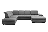 CAVADORE Wohnlandschaft Lexi / Große U-Form mit XXL-Longchair rechts und Federkern / Leichte Fleckenentfernung dank Soft Clean / 329 x 82 x 224 / Flachgewebe: Grau