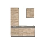 NJDT Küche mit Hochschrank 180 cm Küchenzeile Einbauküche Sonoma Eiche