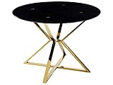 Beliani Esstisch glamourös aus temperiertem Glas, Gold und Schwarz ⌀ 105 cm Metallbeine Bosco