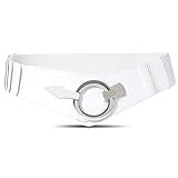 JasGood Damen Breiter Elastischer Taillengürtel, Mode Vintage Hüftgürtel mit Silberner Ring-Schließe, Weiß, L