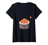 Damen Nette Zeichnung von Sushi mit Maki Rolls T-Shirt mit V-Ausschnitt