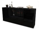 Stil.Zeit Sideboard Elvezia - Korpus anthrazit matt - Front Hochglanz Schwarz (180x79x35cm) Push-to-Open Technik