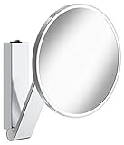 KEUCO Wand-Kosmetikspiegel mit Schwenkarm, LED-Beleuchtung, 5-facher Vergrößerung, Wippschalter, 20x20cm, rund, chrom, Kippschalter, iLook_move