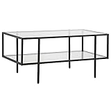 HOMCOM Beistelltisch Glastisch Couchtisch mit Ablage verstellbaren Füsse mit Stahlrahmen Glasplatte Hartglas Schwarz 100 x 55 x 45,5 cm