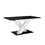 MEBLINI Esstisch Ausziehbar - Esszimmertisch Modern - Küchentisch - Säulentisch - Ausziehtisch - Dining Table - Esszimmertische - 140-180x80x75cm - Bronx - Schwarz Hochglanz/Weiß Hochglanz