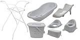 XXL Set Baby-Badewanne Set Babywanne 84 cm mit Stöpsel Anti-Rutsch Boden + Ständer + Badesitz Badewannensitz + Windeleimer + Töpfchen + WC Aufsatz + Tritthocker