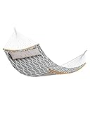 SONGMICS Hängematte, gepolstert, gesteppt, mit teilbaren gebogenen Bambusstangen, mit Kopfstütze, 200 x 140 cm, bis 225 kg belastbar, graue und beige Rauten GDC034G02