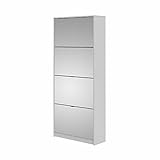 Schuhschrank mit 4 Spiegeltüren und 2 Ebenen, Weiß