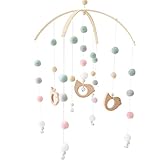 Holz-Baby-Rasseln Mobiles Windspiel Rassel Spielzeug mit Filzbällen Drehbare Bettglocke Hängende Bettglocke Babyspielzeug für Kinderzimmer Bett Hängezelt Dekor Fotografie Requisiten Geschenke