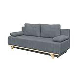 MEBLINI Sofa mit Schlaffunktion - Schlafcouch Ausziehbar - Schlafsofa mit Bettkasten - Sofabett - Couch mit Schlaffunktion - Klappsofa - Zendaya - 200x89x95cm - Grau Samt