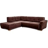 Cavadore Ecksofa 'Modeo' / Sofa-Ecke mit Federkern und modernen Kontrastnähten / Hochwertiger Mikrofaser-Bezug in Wildlederoptik / Holzfüße / Maße: 261x77x214 cm (BxHxT) / Farbe: Braun