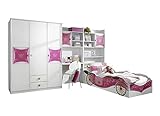 Rauch Möbel Kate Kinderzimmer Mädchenzimmer, Weiß / Motiv Prinzessin, Rosa, Gold, Set bestehend aus Kleiderschrank, Bett, Schreibtisch- und Bettschrank, Gesamtmaße BxHxT 326x199x238 cm