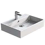 AQUA BAGNO Design Waschbecken aus hochwertiger Keramik, Hängewaschbecken im modernen Stil | 70 x 50 cm