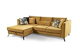 CAVADORE Ecksofa Ole / Samt-Sofa in L-Form mit Schwenkrücken und großem Longchair / 261 x 88 x 172 / Samtoptik Gold