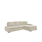 Ecksofa Orkan Mini Cord, L-Couch mit Schlaffunktion und Bettfunktion, Polsterecke, Sofa, Eckcouch mit Bettkasten, Farbauswahl (Poso 100)