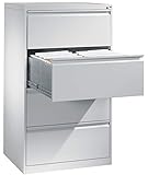 bümö Hängeregistraturschrank abschließbar - Hängeregister für DIN-A4 Hängemappen - Hängeregisterschrank Lichtgrau RAL 7035, mit verzinkten Schubladen, 4 Schubladen | 2-bahnig