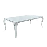 riess-ambiente.de Design Esstisch MODERN BAROCK 180 cm Edelstahl mit Tischplatte aus weißem Opalglas 180x90 cm Silber Glasplatte Glastisch Esszimmer