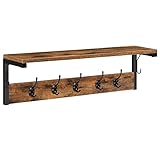 HOOBRO Wandgarderobe, Wandregal mit 7 Haken und Ablage, Garderobenleisten, Flurgarderobe, Hängeregal mit Garderobenhaken, für Flur, Wohnzimmer, Küche, Dunkelbraun-Schwarz EBF16YM01