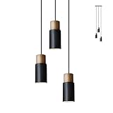 Matiere Pendelleuchte Vintage Hängelampe Holz 3 flammige Hängeleuchte Retro Lampenschirm Industrial für GU10 Leuchtmittel, für Esszimmer Flur Restaurant Keller Untergeschoss usw, schwarz /1 Pack