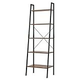 Leiterregal schwarz Bücherregal aus Holz und Metall industriell Standregal mit 5 Ebenen, Pflanzenregal, Badregal, Küchenregal 171x56x38.5cm