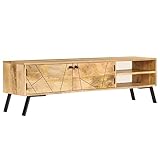 Retro-Stil TV-Lowboard TV Schrank Fernsehschrank Fernsehtisch mit 1 Schrank und 2 Regalfächern, Seitenschrank Aufbewahrungschrank, Massivholz Mango 140x30x40 cm