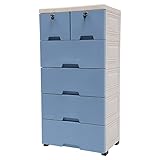 Schubladenschrank mit 6 Schubladen und Rollen Kommode Organizer, Schubladenbox Kunststoff Kleiderschrank Organizer Regal Aufbewahrungsbox Mit Schlüsseln