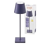 SIGOR Nuindie - Dimmbare LED Akku-Tischlampe Indoor & Outdoor, Höhe 38 cm, aufladbar mit Easy-Connect, 12 h Leuchtdauer, Pflaumenblau