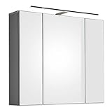 Stella Trading LINE Spiegelschrank Bad mit LED-Beleuchtung in Anthrazit-Badezimmerspiegel Schrank mit viel Stauraum, Holzwerkstoff, 80 x 69,5 x 17 cm