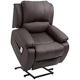 HOMCOM Massagesessel Sessel mit Aufstehhilfe, Relaxsessel, Fernsehsessel mit Massagefunktion, TV Sessel mit Aufstehhilfe, Liegefunktion, Stahl Kunstleder Schaumstoff, Braun, 92 x 92,5 x 101 cm