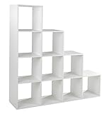 nicht zutreffend Raumteiler mit 10 Fächern - Weiß matt - 149 x 150 x 35 cm - Stufenregal Raumtrenner Standregal Bücherregal Wohnzimmerregal