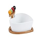 MEETOZ Herzförmige Keramikschüssel Salatschüssel Dessertschale Snackschale mit Sockel, mit 4 Obstgabeln, Salat-Service-Schüssel, Snack-Obst-Servierplatte, Küchengeschenk, dekorative Keramikschale