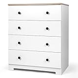 VOWNER Kommode, Kommode Weiß, Kommode mit Schubladen, Praktische Komodenschrank Kommode Schlafzimmer, 64 x 80 x 41.5 cm(B/H/T) Aufbewahrungsschrank, Sideboard/Schubladenschrank für Wohnzimmer