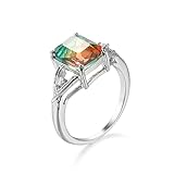 Bishilin Ringe für Frauen Silber, Hochzeit Ring Damen Versilbert Rechteck mit Grün Rot Zirkonia Verlobungsringe und Eheringe Größe 54 (17.2)