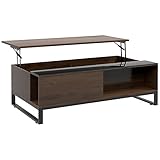 HOMCOM Couchtisch, Beistelltisch mit Höhenverstellbarer Platte, Sofatisch mit Stauraum, Kaffeetisch im Moderndesign, für Wohnzimmer, Büro, Stahl, Walnuss, Schwarz, 102 x 58 x 35,5 cm