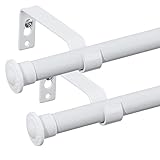 2 Stück Gardinenstangen für Fenster 71,1 cm bis 122,9 cm, 5/8 Zoll Matt Weiß Gardinenstangen-Set mit Halterungen, moderne Einzelfensterstangen, Größe: 23-52 Zoll