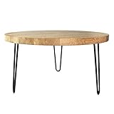 heimzeit Beistelltisch rund aus hochwertigem Massivholz Eiche [Dicke: 4 cm, Ø 80 cm] - Couchtisch Eiche [FSC-Zertifiziert] im stilvollen Industrial Style mit mit schwarzen Hairpin Legs [41 cm]