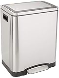 Amazon Basics 30L Dual Bin Soft-Close Trash can with Foot Pedal - 2 x 15 Liter Bins, Stainless Steel, suitable for 1 or 2 people