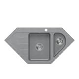 VBChome Eckspülbecken 95x49 cm Grau Granit 1,5 Becken 1,5 Abtropffläche Küche Einbauspüle Küchenspüle Gesprenkelt Spülbecken Siphon