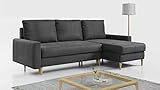 MKS Meble Ecksofa - L-Form Sofa Mit Schlaffunktion - Wohnlandschaft - Wohnzimmer L Couch - Polstersofa mit Bettkasten - Dunkelgrau LANG