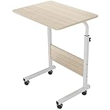 sogesfurniture höhenverstellbar Laptoptisch Laptopständer Computertisch mit Rollen, mobiler Beistelltisch Pflegetisch für Bett und Sofa, 60 * 40 * 71-90cm, Weiß Ahorn 05#1-60MP-BH