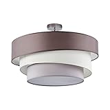 Lindby Textil Deckenleuchte rund 3 flammig, 3 Ringe, Deckenlampe Stoff Braun, Weiß, Grau, 3x E27 max. 60W, ohne Leuchtmittel, Schlafzimmerleuchte